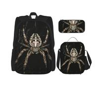 ASFgda Set di zaino per la scuola con stampa di ragno spaventoso, con borsa per il pranzo, astuccio per matite, resistente, leggero, grande capacità, per uso quotidiano a scuola
