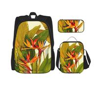 ASFgda Set di zaino per la scuola con stampa di uccelli tropicali del paradiso con borsa per il pranzo e astuccio, durevole, leggero, grande capacità, per la scuola l'uso quotidiano