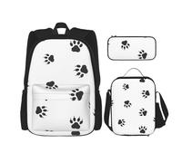 ASFgda Set di zaino per la scuola con stampa di zampa di orso con borsa per il pranzo, astuccio per matite, resistente, leggero, grande capacità, per la scuola