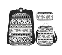 ASFgda Set di zaino per la scuola con stampa etnica tartaruga a righe con borsa per il pranzo e astuccio, durevole, leggero, grande capacità per la scuola uso quotidiano