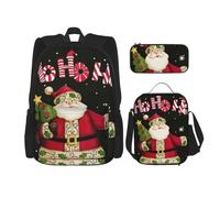ASFgda Set di zaino per la scuola con stampa Merry Christmas con borsa per il pranzo e astuccio, durevole, leggero, grande capacità, per uso quotidiano a scuola