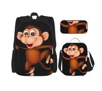 ASFgda Set di zaino per la scuola con stampa scimmia con borsa per il pranzo e astuccio, resistente, leggero, grande capacità, per uso quotidiano a scuola
