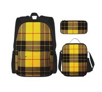 ASFgda Set di zaino scolastico con stampa a quadri gialli, grigi e neri, con borsa portapranzo, resistente, leggero, grande capacità, per uso quotidiano a scuola