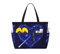 ASFgda Shooting Star Heart Print Beach Bag,Borsa da spiaggia impermeabile a prova di sabbia,Borsa da spiaggia pieghevole leggera di grande capacità con cerniera