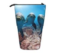 ASFgda Simpatico astuccio portapenne telescopico con delfino che guarda te in piedi, per scuola e ufficio