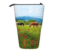 ASFgda Simpatico astuccio portapenne telescopico con stampa di vari tipi di cavalli, per scuola e ufficio