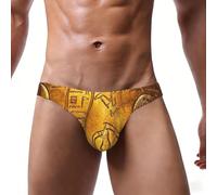 ASFgda Slip bikini da uomo con stampa geroglifici, vita bassa, elastico, intimo da uomo con custodia contorno, morbido e traspirante, da indossare tutti i giorni, Nero , XXL