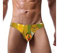 ASFgda Slip bikini da uomo con stampa tropicale uccello del paradiso, vita bassa, elastico, intimo da uomo con custodia contorno, morbido traspirante da indossare tutti i giorni, Nero , XL