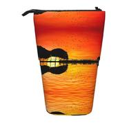 ASFgda Standing Lake Guitar Reflection Pencil Case, Telescopico Pen Pouch,Portamatite Portatile,Borsa cosmetica di stoccaggio