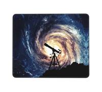ASFgda Tappetino per mouse con stampa di galassia spaziale con telescopio e bordo cucito, comodo tappetino per mouse con base in gomma antiscivolo per computer/caffè/casa/ufficio