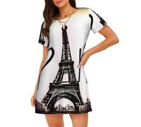 ASFgda Torre Eiffel Amore Parigi Stampa Camicie da notte per le donne Pullover Camicia da notte Morbido Indumenti da notte Manica Corta Allentato Confortevole Camicia da notte S-Xxxl, Nero , L