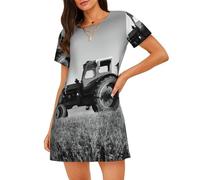 ASFgda Trattore Agricoltura Tranquillo Stampa Camicie da Notte Per Le Donne Pullover Camicia Da Notte Morbido Indumenti Da Notte Manica Corta Allentato Comodo Camicia Da Notte S-Xxxl, Nero , XL