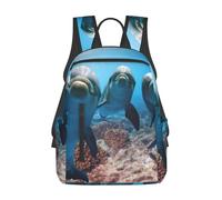 ASFgda Zaino casual con stampa di delfini che guardano te per uomini e donne, resistente, leggero, zaino da viaggio con spallacci ergonomici