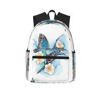ASFgda Zaino classico da viaggio con farfalla blu su fiore stampa floreale, zaino universitario, zaino impermeabile casual per università, viaggi, lavoro