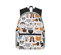 ASFgda Zaino classico da viaggio con stampa di cani e gatti in stile cartone animato, zaino per scuola universitaria, zaino casual impermeabile per università, viaggi, lavoro
