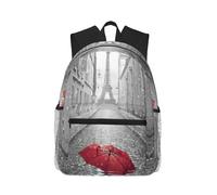 ASFgda Zaino classico da viaggio con stampa di ombrello rosso con Torre Eiffel di Parigi, zaino per scuola universitaria, zaino casual impermeabile per università, viaggi, lavoro
