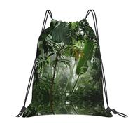 ASFgda Zaino con coulisse con stampa di scena tropicale della foresta pluviale della giungla borsa di immagazzinaggio dello sport per la palestra di viaggio yoga spiaggia zaino