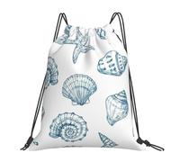 ASFgda Zaino con stampa di stelle marine e conchiglie con coulisse, per palestra, viaggi, yoga, spiaggia, zaino per uomo e donna