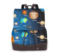 ASFgda Zaino da donna in pelle con stampa con sistema solare e spazio esterno, borsa per computer portatile da 14 pollici, zaino da donna alla moda per viaggi, lavoro, università