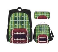 ASFgda Zaino per la scuola con stampa di campo da football americano e borsa per il pranzo e astuccio, durevole, leggero, grande capacità, per la scuola uso quotidiano