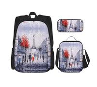 ASFgda Zaino scolastico con stampa artistica con albero della città di Parigi, Torre Eiffel, con borsa per il pranzo, astuccio per matite, resistente, leggero, grande capacità, per la scuola l'uso