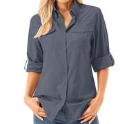Asfixiado Camicia da donna con colletto UV UPF 50+ Abbigliamento da safari Camicia da trekking da donna per attività all'aperto, raffreddamento, asciugatura rapida, protezione solare a maniche lunghe