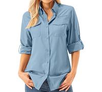 Asfixiado Camicia da trekking traspirante da donna, maniche lunghe, protezione solare UPF 50+, asciugatura rapida, perfetta per safari e attività all'aperto, blu, XL