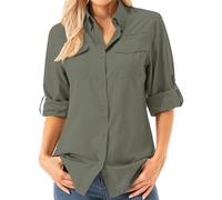 Asfixiado Camicia da trekking traspirante da donna, maniche lunghe, protezione solare UPF 50+, asciugatura rapida, perfetta per safari e attività all'aperto, Verde montagna, L