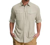 Asfixiado Camicia da Uomo Safari UPF50+ Protezione UV a Maniche Lunghe Camicia da Trekking da Uomo Camicia da Funzione Camicia da Outdoor Camicia Traspirante a Secco Rapido, kaki chiaro, XL