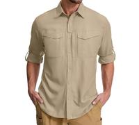 Asfixiado Camicia da uomo Safari UPF50+, protezione UV, a maniche lunghe, da escursionismo, traspirante, ad asciugatura rapida