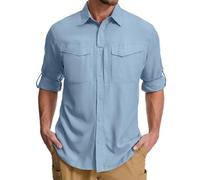 Asfixiado - Camicia da uomo Safari UPF50+ UV Protezione a maniche lunghe Camicia da uomo da escursionismo Camicia funzionale Camicia da esterno Camicia traspirante Camicia ad asciugatura rapida, Blu