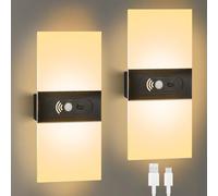 Asfrode 2 applique da parete per interni con sensore di movimento, ricaricabile tramite USB, senza collegamento di alimentazione, senza fili, batteria da 1200 mAh, lampada da parete con interruttore