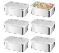 Asfrode 6 contenitori salvafreschezza in acciaio inox con coperchio, 650 ml, in acciaio inox, impilabili, per forno, congelatore