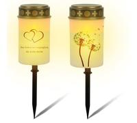 Asfrode Candele a energia solare, 2 pezzi, a LED, per tomba, con 2 picchetti, luce solare, per esterni, decorazione funeraria, ricordi, colore bianco