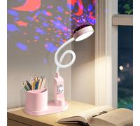 Asfrode Lampada da scrivania per bambini, luce notturna con proiezione a stella, lampada da lettura a LED, dimmerabile, ricaricabile, a collo di cigno, per cameretta dei bambini, idea regalo