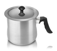 Asfrode Pentola per latte in acciaio inox con coperchio, 2 litri, 21 x 17 x 16 cm, a doppia parete, a induzione, con manico in plastica antiscivolo, adatta a tutti i piani cottura