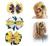 AsggBah 3 fermagli per capelli colorati per il ritorno a scuola con fiocco in grosgrain fermagli a coccodrillo per il primo giorno di scuola del bambino bambini dell'asilo alunni studenti accessori
