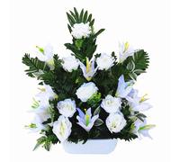 ASGRADO Fiore di Santi Fiore Artificiale Fiore Centro per Cimitero 45 x 50 cm Include 1 fiore artificiale e candela. (Bianco)