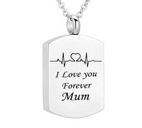 Ash Urn Necklace for Humans,Rectangle ECG with Engraving I Love You Forever... Stainless Steel Urn Pendants Pendant for Ashes
