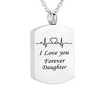 Ash Urn Necklace for Humans,Rectangle ECG with Engraving I Love You Forever... Stainless Steel Urn Pendants Pendant for Ashes