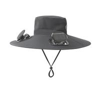 ASHATA Cappello Ventola Solare, USB Che Ricarica Un Cappello Sole a Ventola Larga con Cappello di Raffreddamento a Energia Solare con 2 Ventilatori Regolabili (Grigio Scuro)