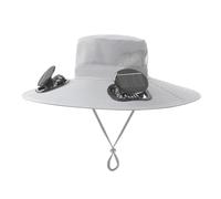 ASHATA Cappello Ventola Solare, USB Che Ricarica Un Cappello Sole a Ventola Larga con Cappello di Raffreddamento a Energia Solare con 2 Ventilatori Regolabili (Grigio Chiaro)