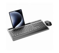 ASHATA Combinazione Tastiera e Mouse Wireless, Ricevitore USB 2.4G, Tastiera Ergonomica per Computer con Supporto per Tablet, Mouse Silenzioso con 6 Pulsanti Funzionali