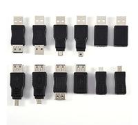 ASHATA Kit Adattatore USB 2.0, convertitore Adattatore Alta velocità 12 Pezzi OTG 5 Pin Mini Changer, 12 Pezzi Adattatore Multiplo USB 2.0 Micro/Mini Prese Prese connettore Nero