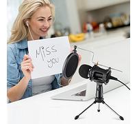 ASHATA Kit Microfono Video con Mini Microfono Treppiede Supporto Antiurto Filtro Anti-pop Cavo Adattatore per Parabrezza Spina da 3,5 Mm