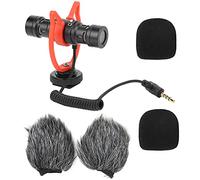 ASHATA Microfono di Registrazione Direzionale a Doppia Testa, Copertura Antivento, con Funzionamento Semplice, per Interviste più Chiare