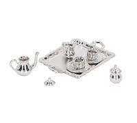 ASHATA Mini Set da tè, Kit Vassoio per Tazza da tè in Miniatura in Metallo in Scala 1/12 per Casa delle Bambole, Accessori Realistici per Mobili da Cucina per Casa delle Bambole