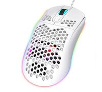 ASHATA Mouse da gioco cablato, mouse da gioco RGB, 8000 DPI, mouse cablato con 6 modalità di illuminazione RGB, 6 tasti macro programmabili, design ergonomico cavo per laptop da gioco (bianco)