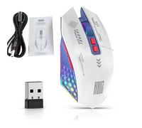 ASHATA Mouse da Gioco Wireless, Gioco Mouse Ergonomico a 3 Modalità/BT/2,4G, 12000 Dpi, Retroilluminazione RGB, Ricaricabile, per Computer Portatile per PC (Blu bianco)