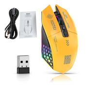 ASHATA Mouse da Gioco Wireless, Gioco Mouse Ergonomico a 3 Modalità/BT/2,4G, 12000 Dpi, Retroilluminazione RGB, Ricaricabile, per Computer Portatile per PC (YELLOW)